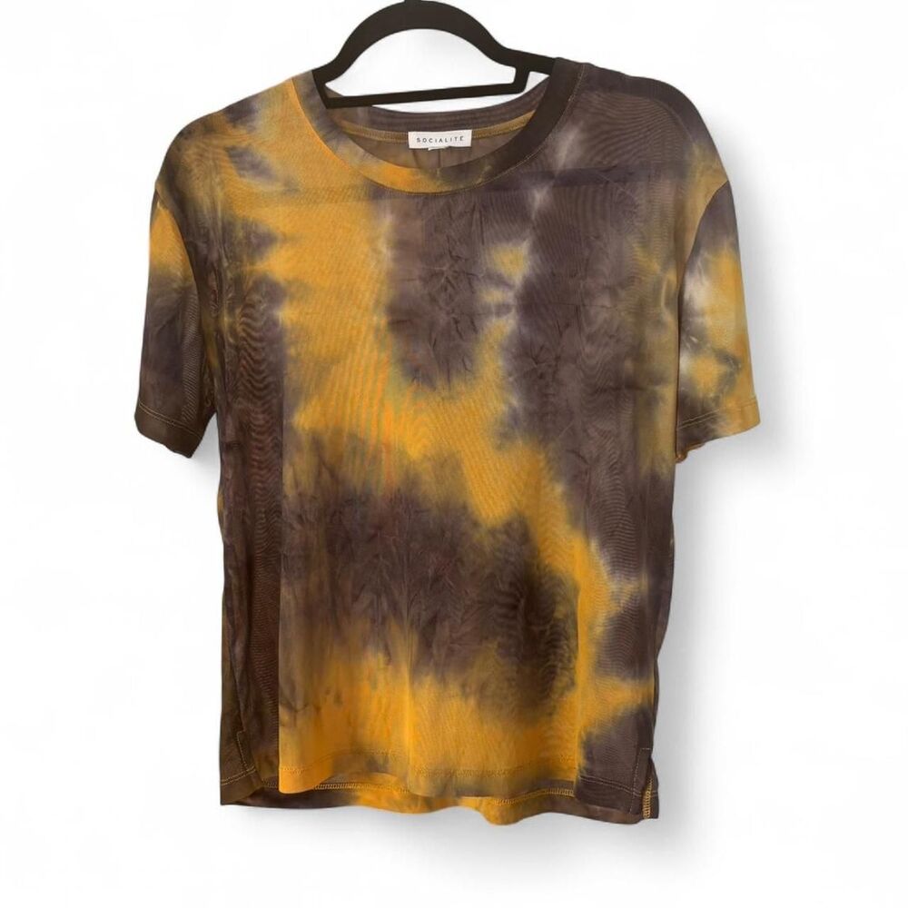 Socialite Yellow and Charcoal Tie-dye Boxy Mesh Tee